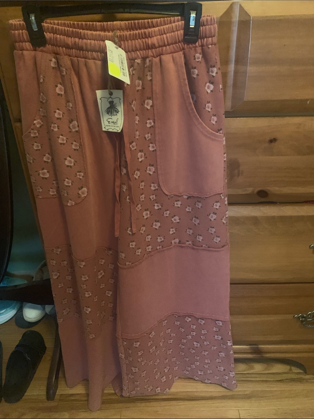 easel Two-Tone Elastic Waist pants  in Terracotta and Dusty Rose roomy fit